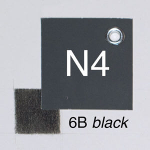 6B black with moderate pressure on white paper. Closest whole-step Munsell value: 4